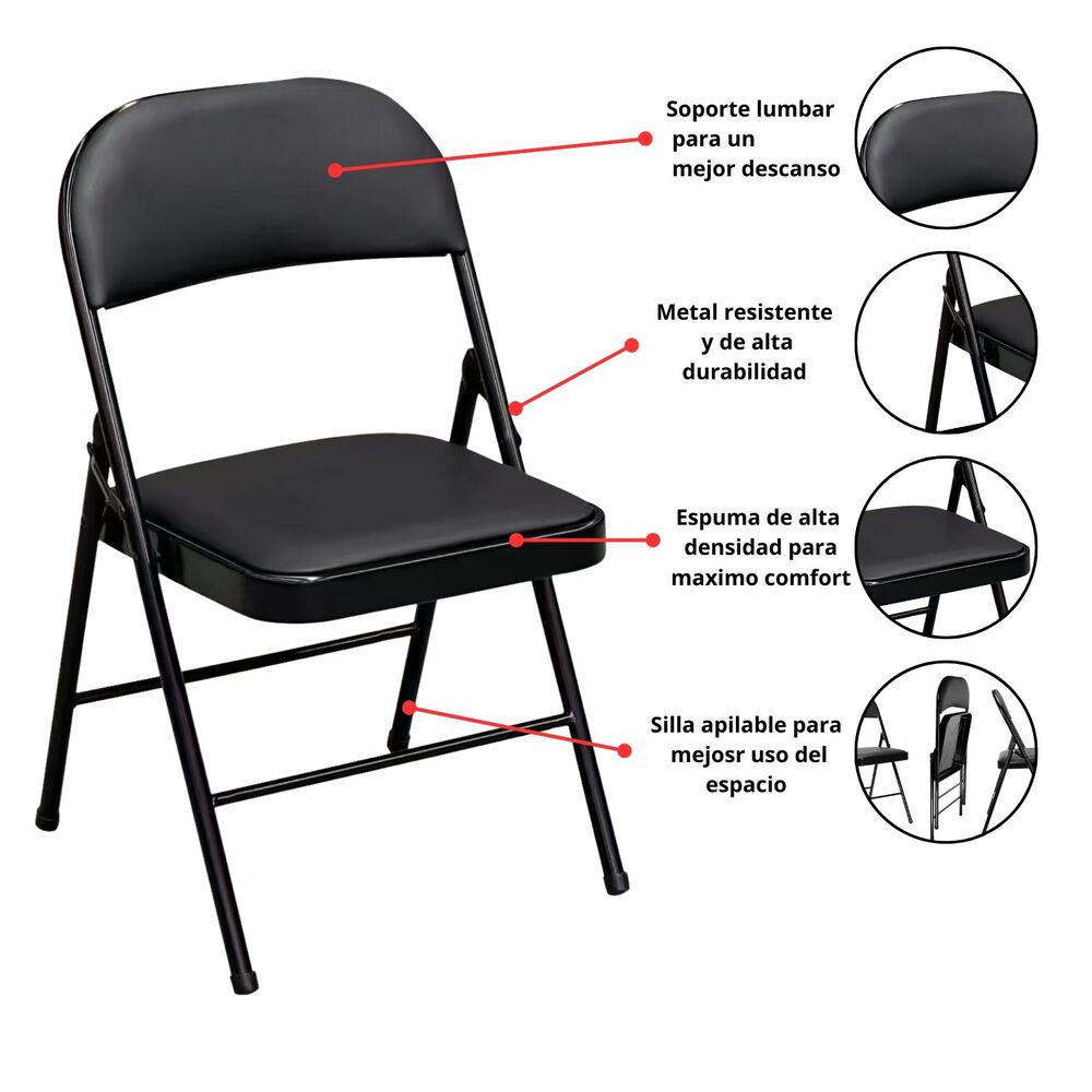 Silla Plegable Acolchada Negra Fold image number 2.0