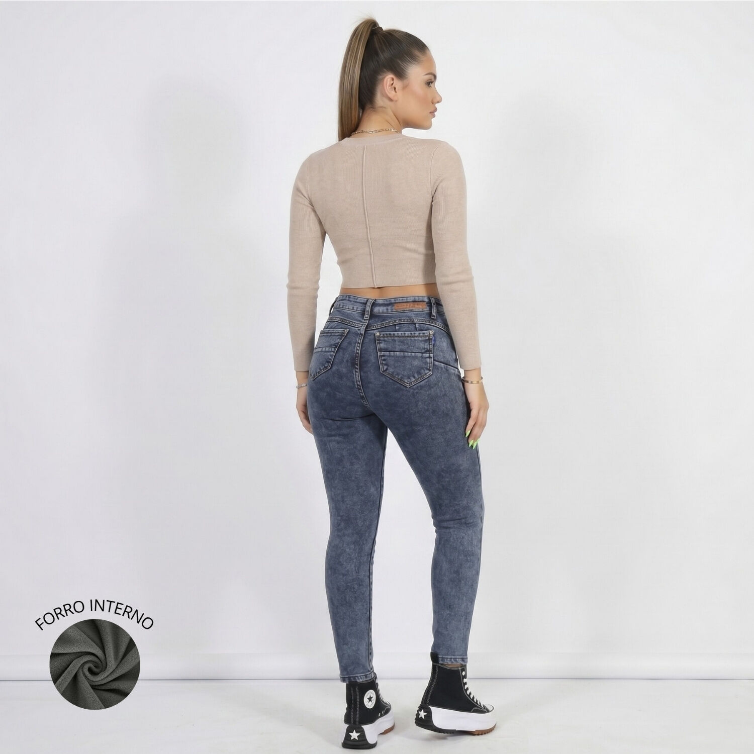 Jeans Pantalon Skinny Forro Polar Mujer image number 2.0