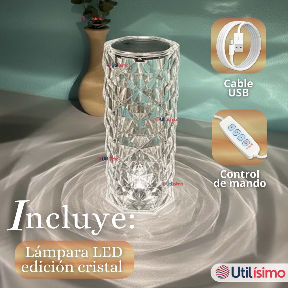 L&aacute;mpara Cristal T&aacute;ctil Usb Transparente Para Mesa image number 3.0
