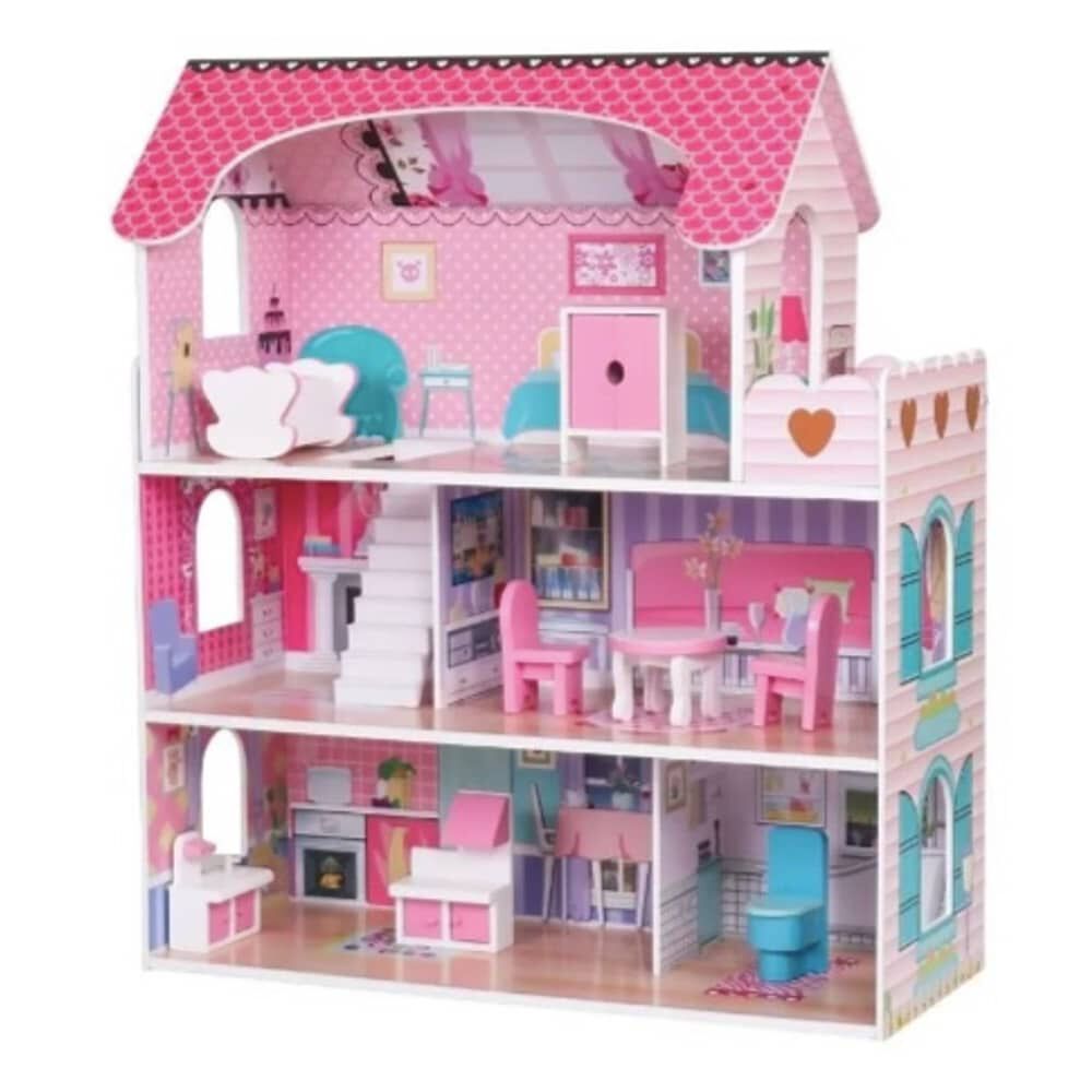 Casa De Mu&ntilde;ecas Cl&aacute;sica De Madera Rosada Con Accesorios image number 1.0