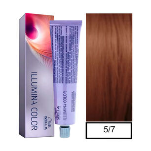Wella - Tintura Permanente Illumina Color 5/7 Casta&ntilde;o Claro Marr&oacute;n 60 Ml + Oxidante