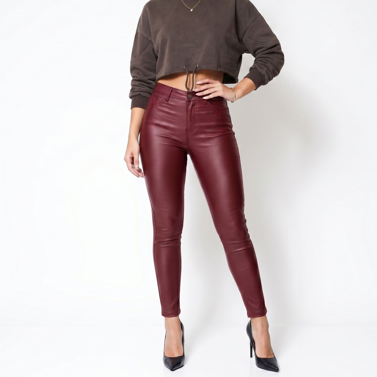 Pantalon Ecocuero Pu Tiro Alto Mujer image number 0.0