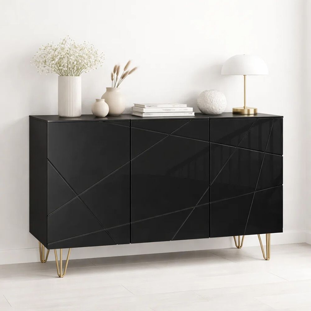 Buffet Moderno Luxline Negro Con Patas Doradas image number 1.0