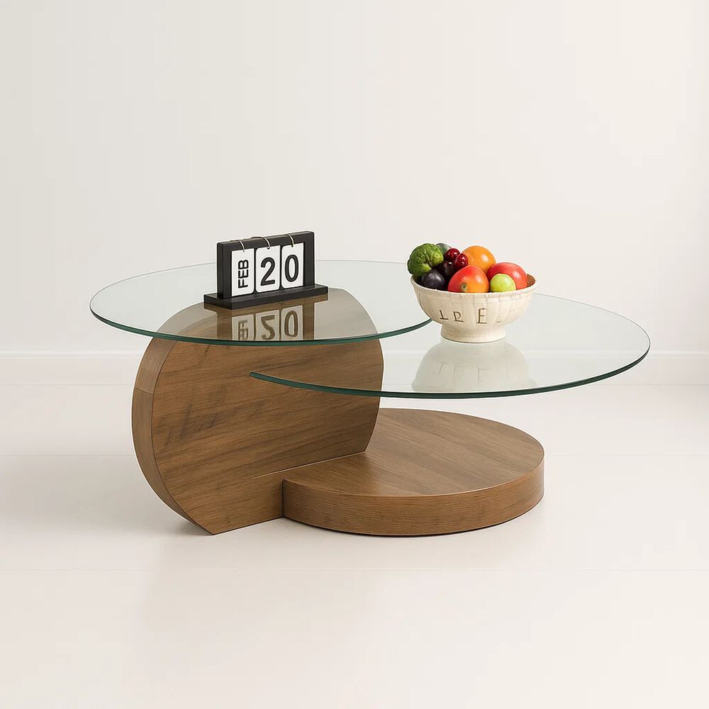 Mesa De Centro Duoglass Con Bases De Madera Y Superficie De Vidrio image number 0.0