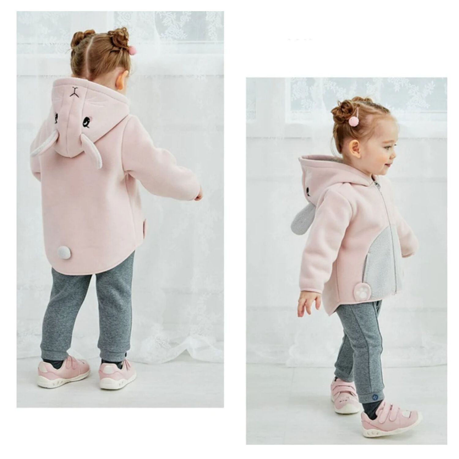 Chaqueta Polar Manga Larga Con Capucha Ni&ntilde;a Rosa Conejo image number 6.0
