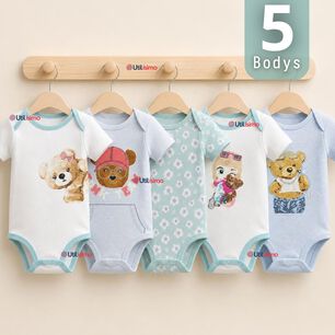 Pack 5 Bodys Manga Corta 100% Algod&oacute;n Tedmimak Ni&ntilde;a Cuddly Bears