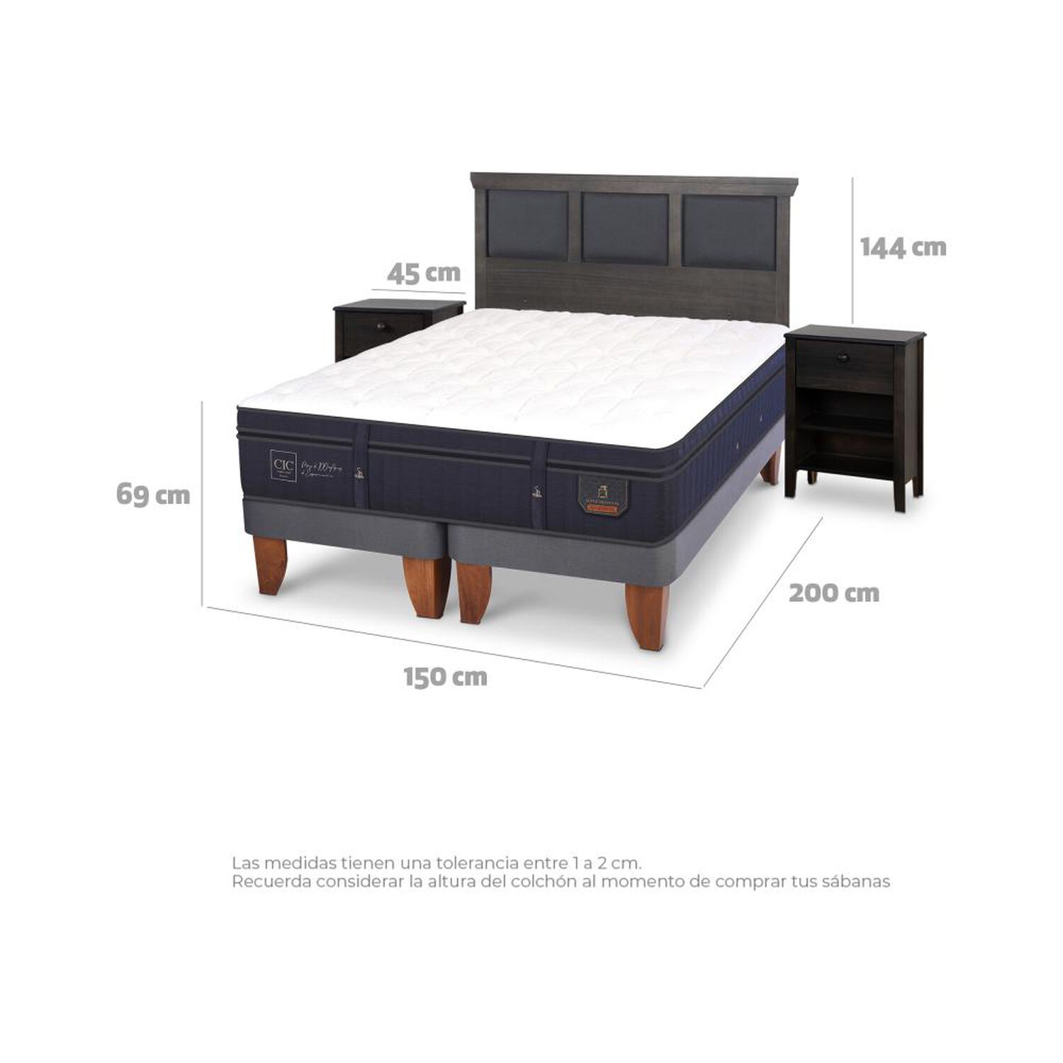 Cama Europea Cic Super Premium / 2 Plazas / Base Dividida + Set De Maderas image number 3.0