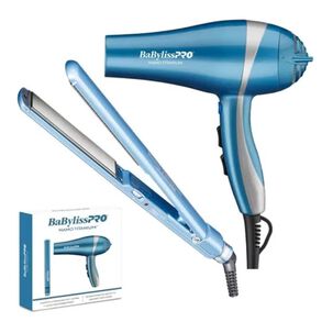 Kit Babylisspro Plancha Ultradelgada Y Secador Ionic Celeste 2un