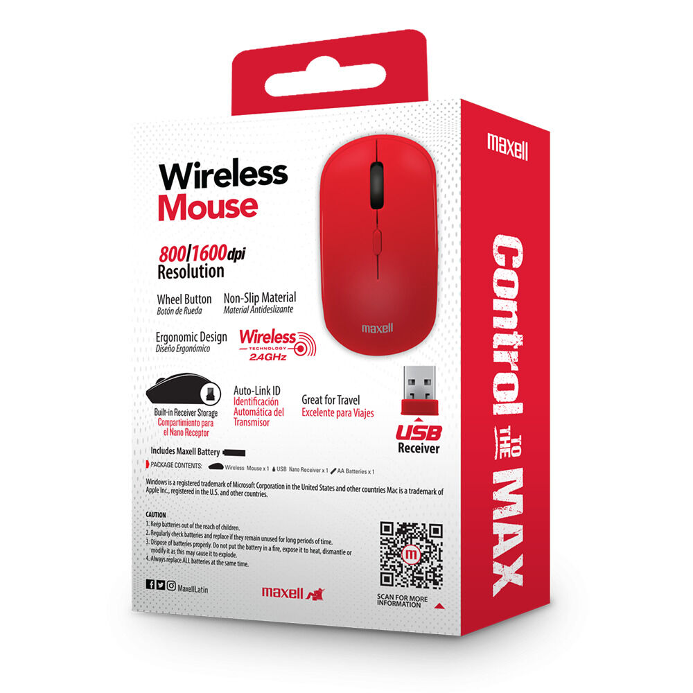 Mouse Inalámbrico Maxell 1200 Dpi Mowl-100 Rojo image number 3.0