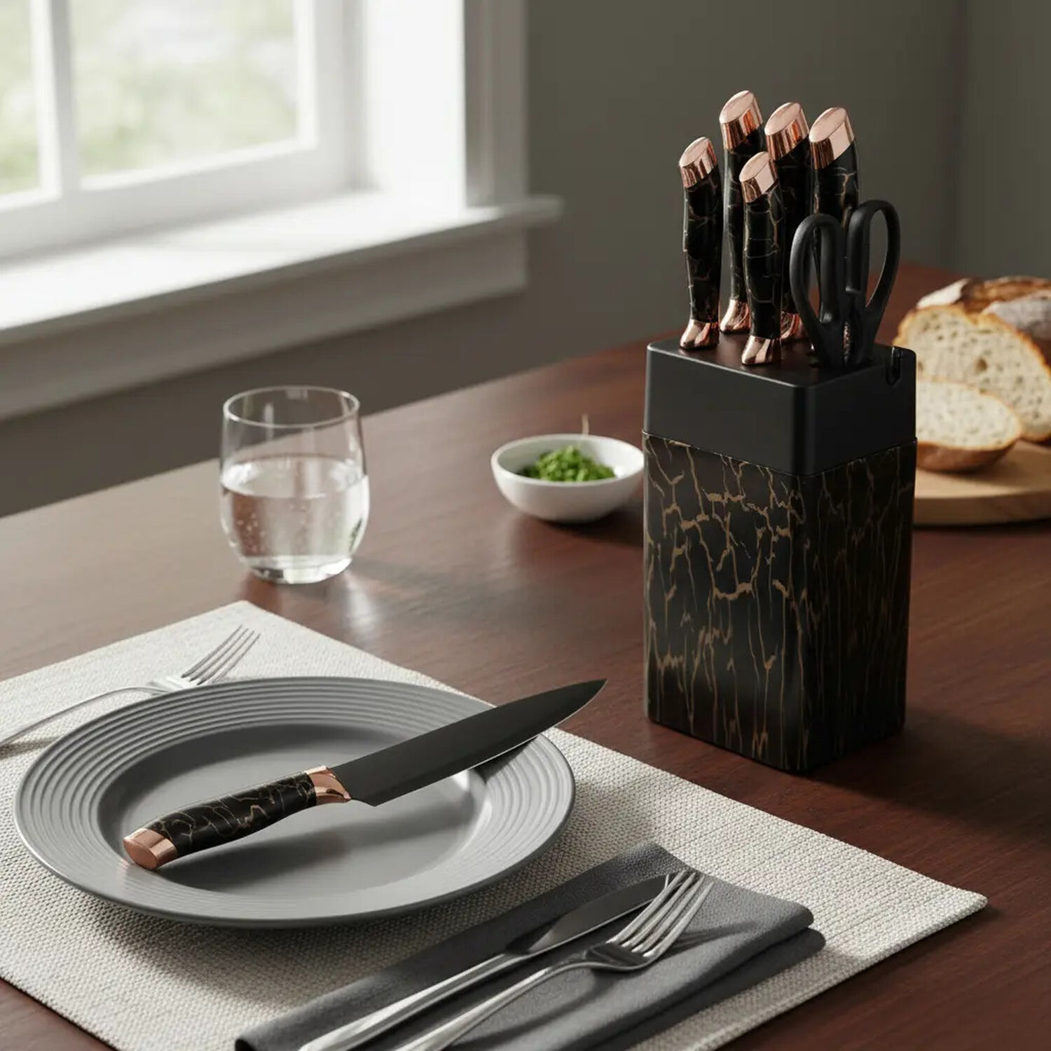 Set De Cuchillos De Cocina Marble Lux Negro Dorado image number 3.0