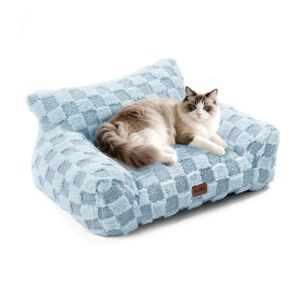 Cama Sof&aacute; Para Perros Y Gatos Dise&ntilde;o Cuadros Azul Lavable Talla S