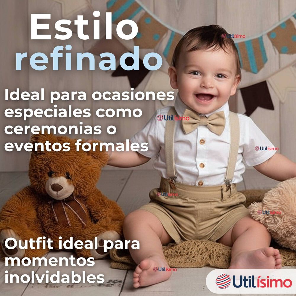 Conjunto De Vestir Con Tirantes Camisa Short Algodón Bebes Beige image number 6.0