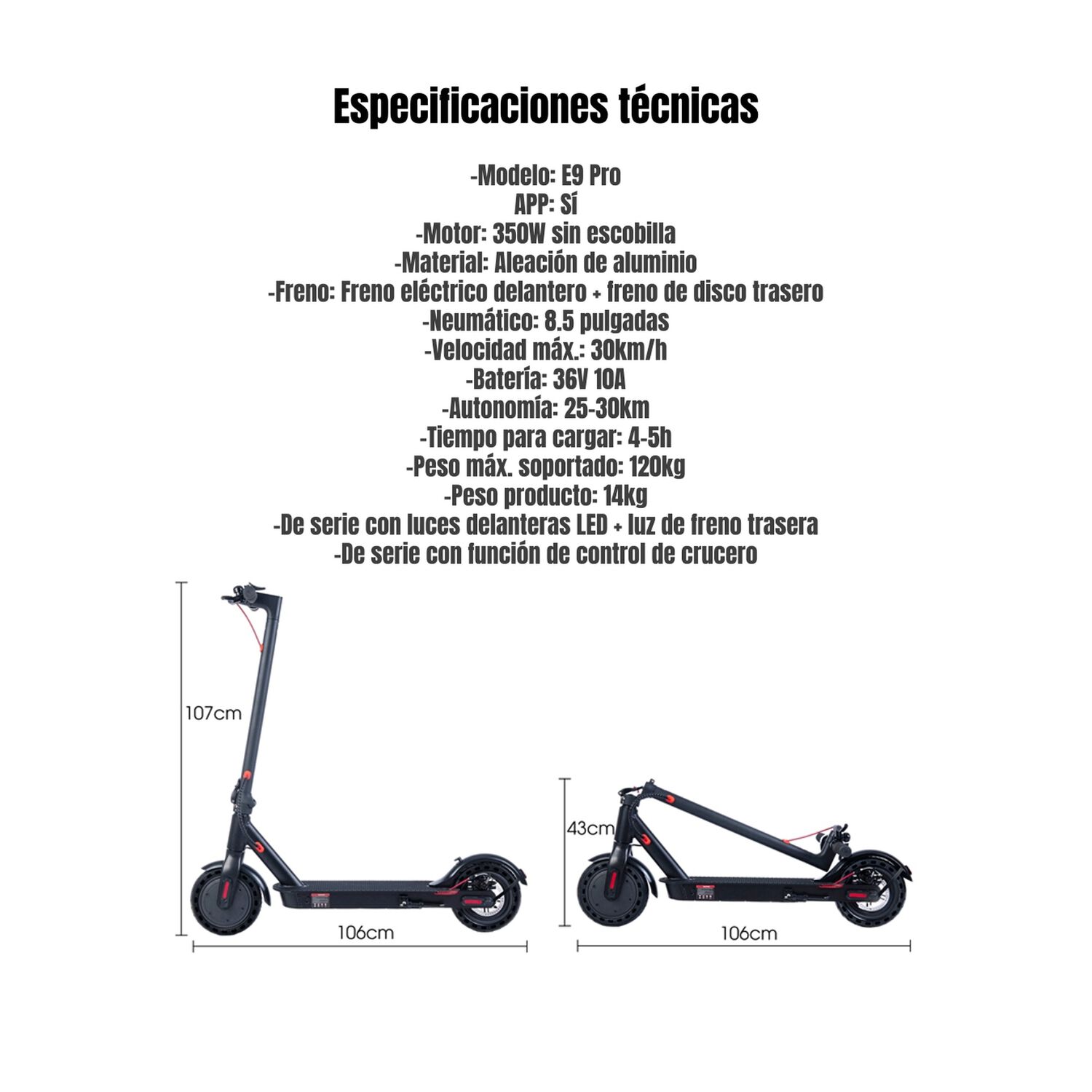 Scooter El&eacute;ctrico Aluminio Con App 30km 36v 350w E9pro image number 1.0