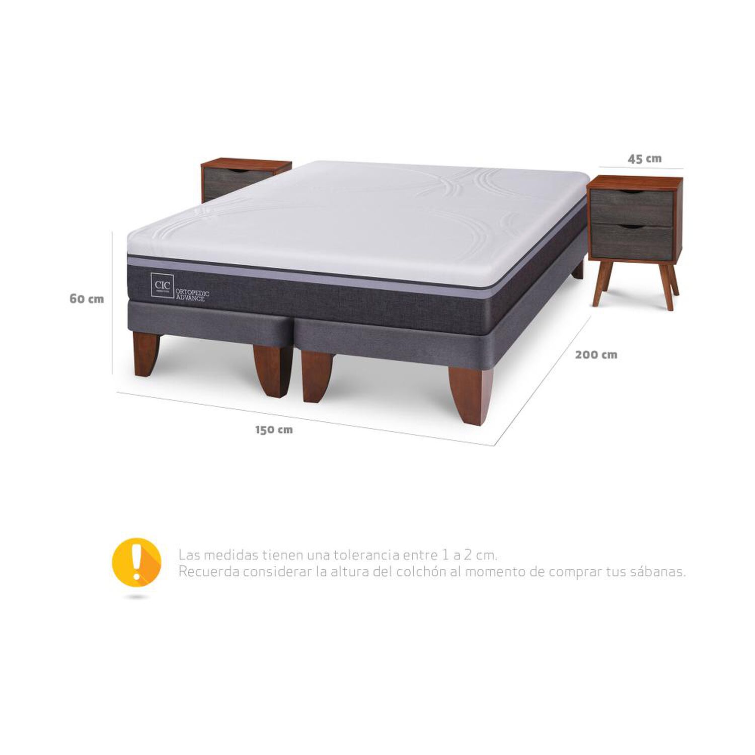 Cama Europea Cic Ortopedic Advance / 2 Plazas / Base Dividida + Velador image number 2.0
