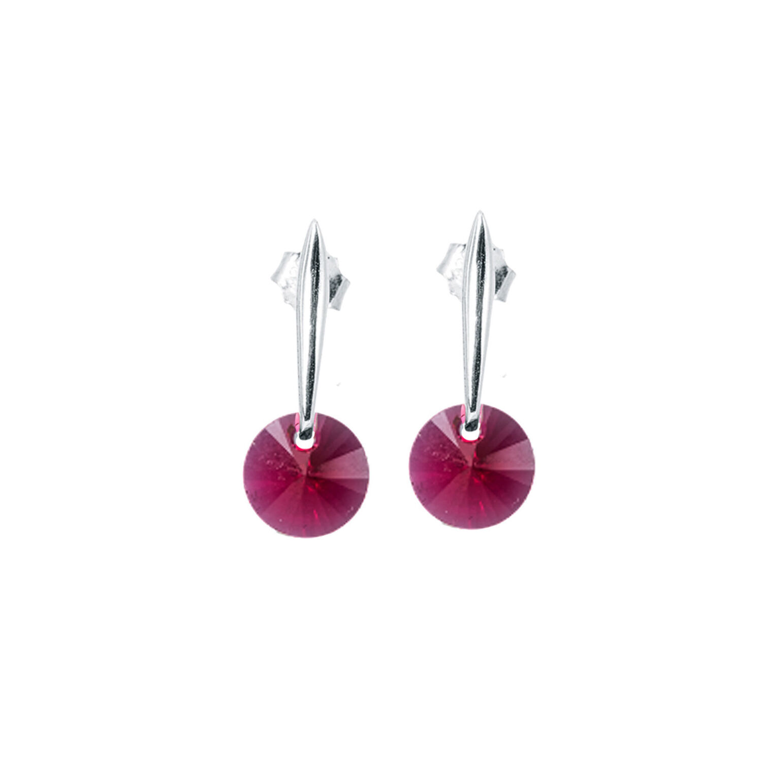 Aros Punto De Luz Plata Italiana 925 Y Cristales Genuinos Scarlet image number 0.0