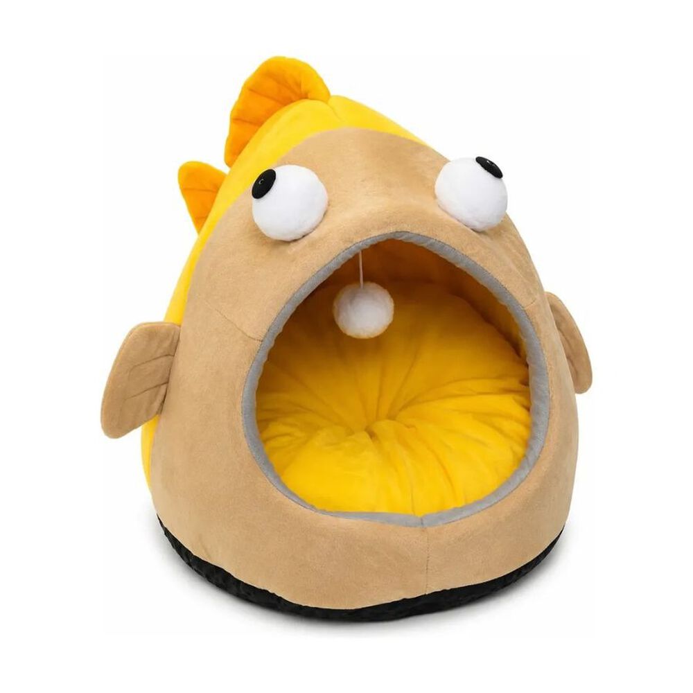 Cama Cueva Igl&uacute; Para Gatos Y Perros Dise&ntilde;o Pez Amarillo Talla M image number 0.0