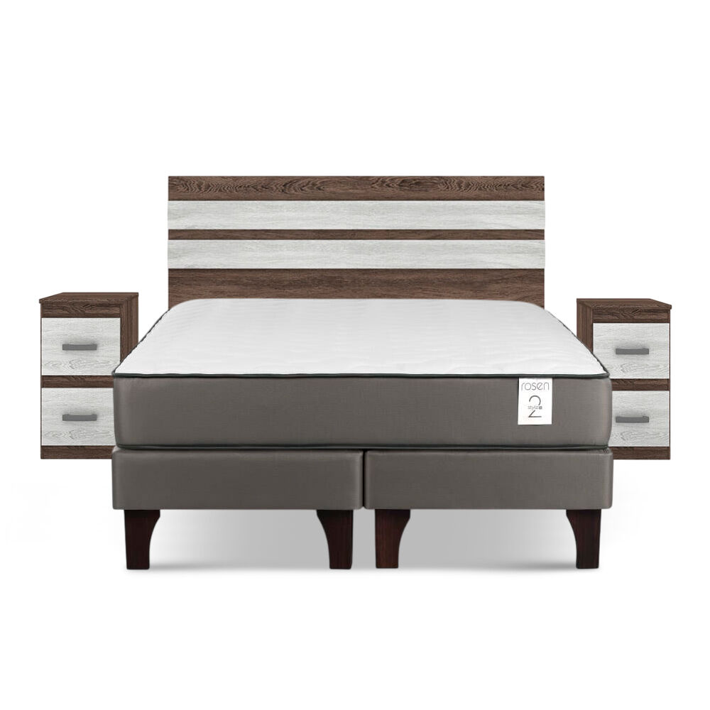 Cama Europea Rosen New Style 2 Plus / 2 Plazas / Base Dividida + Set Maderas Madrid image number 0.0