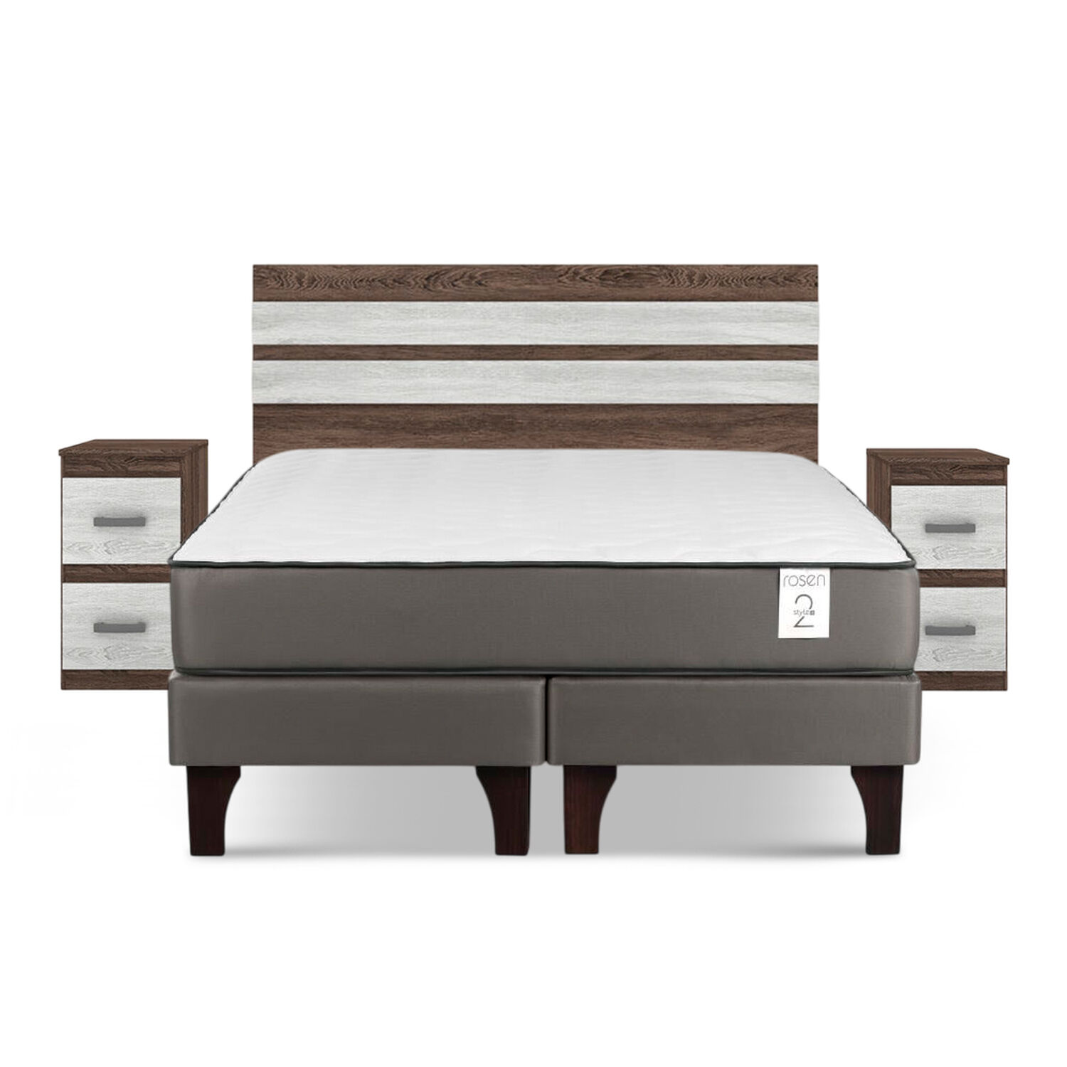 Cama Europea Rosen New Style 2 Plus / 2 Plazas / Base Dividida + Set Maderas Madrid image number 0.0