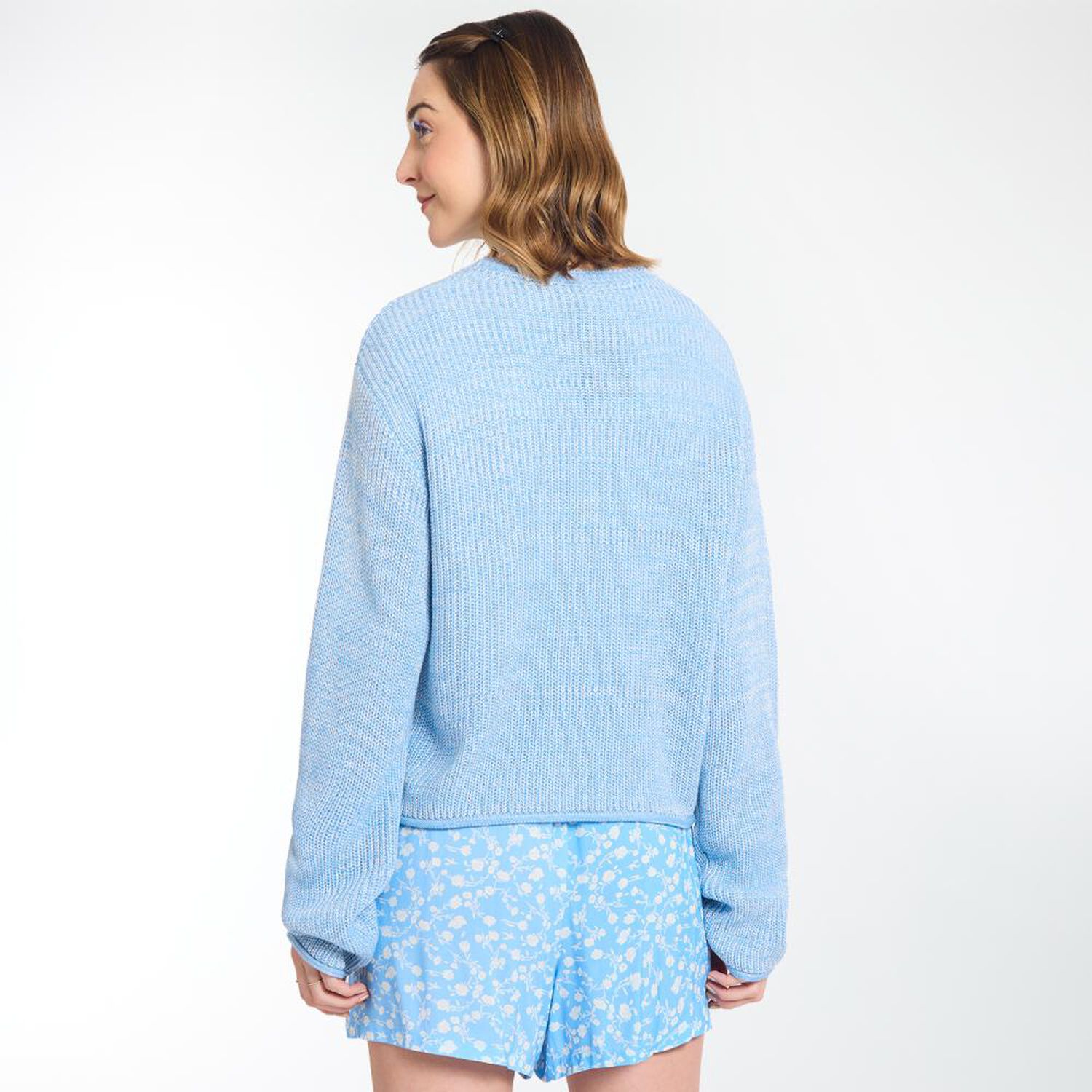 Sweater Crop Efecto Desgastado Manga Larga Cuello Redondo Mujer Freedom image number 3.0