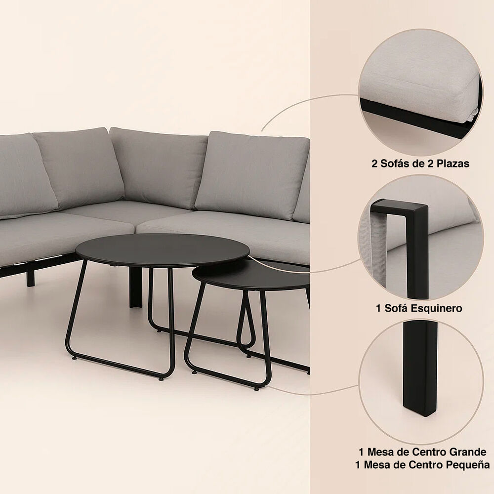 Juego De Terraza Soho 3 Sof&aacute;s Esquineros Grises Y 2 Mesas De Centro image number 4.0