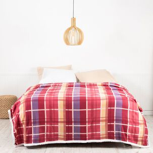 Frazada Polar-sherpa Estampada 1.5 Plazas Tartan Burdeo