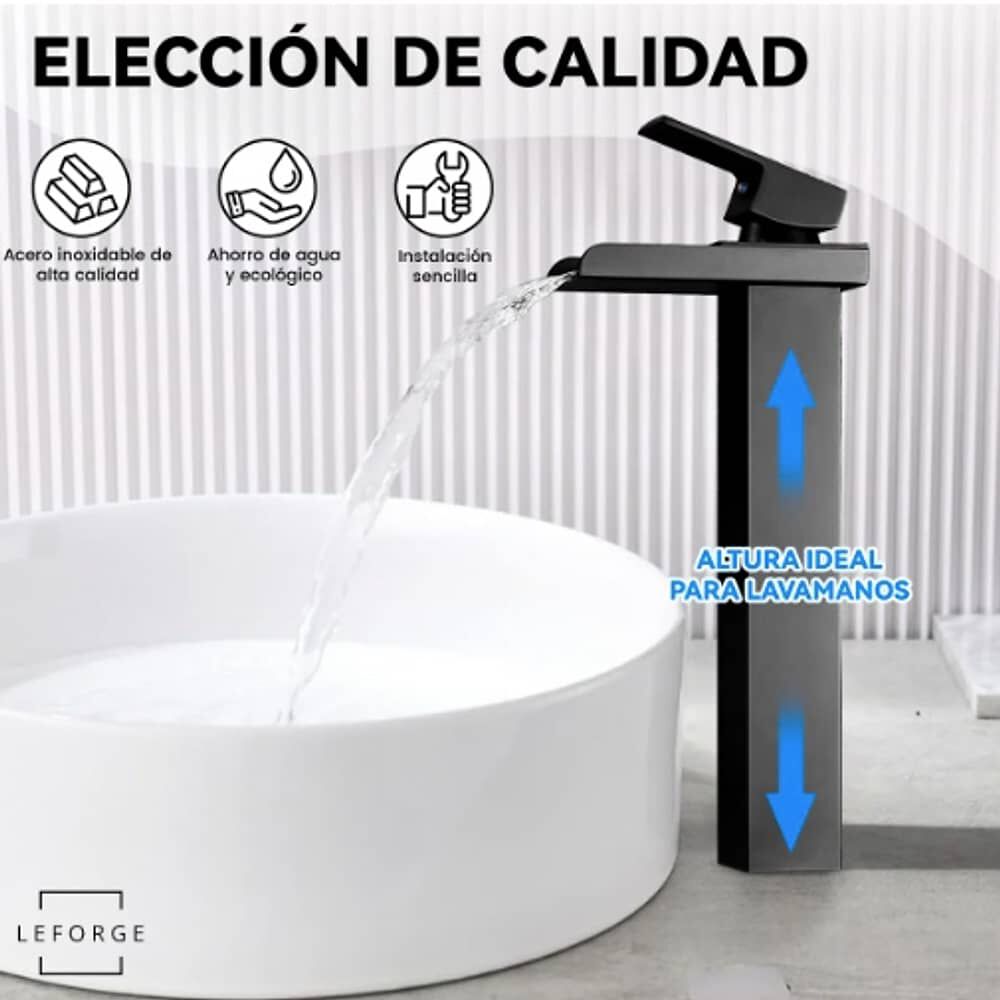 Llave Monomando Lavamanos Alta Ba&ntilde;o Cascada Acero image number 3.0