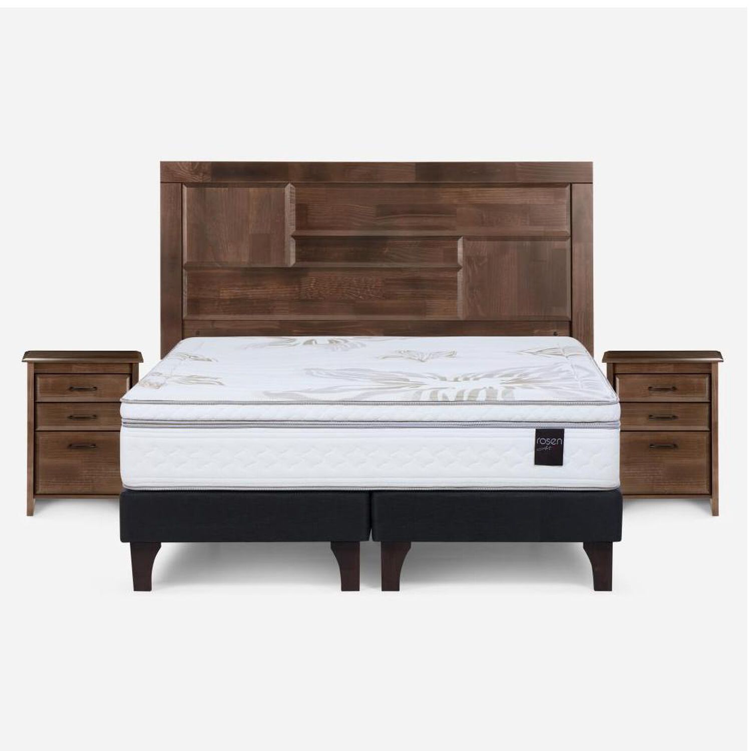 Cama Europea Rosen Art 4 / 2 Plazas / Base Dividida + Set De Maderas Dolce image number 0.0