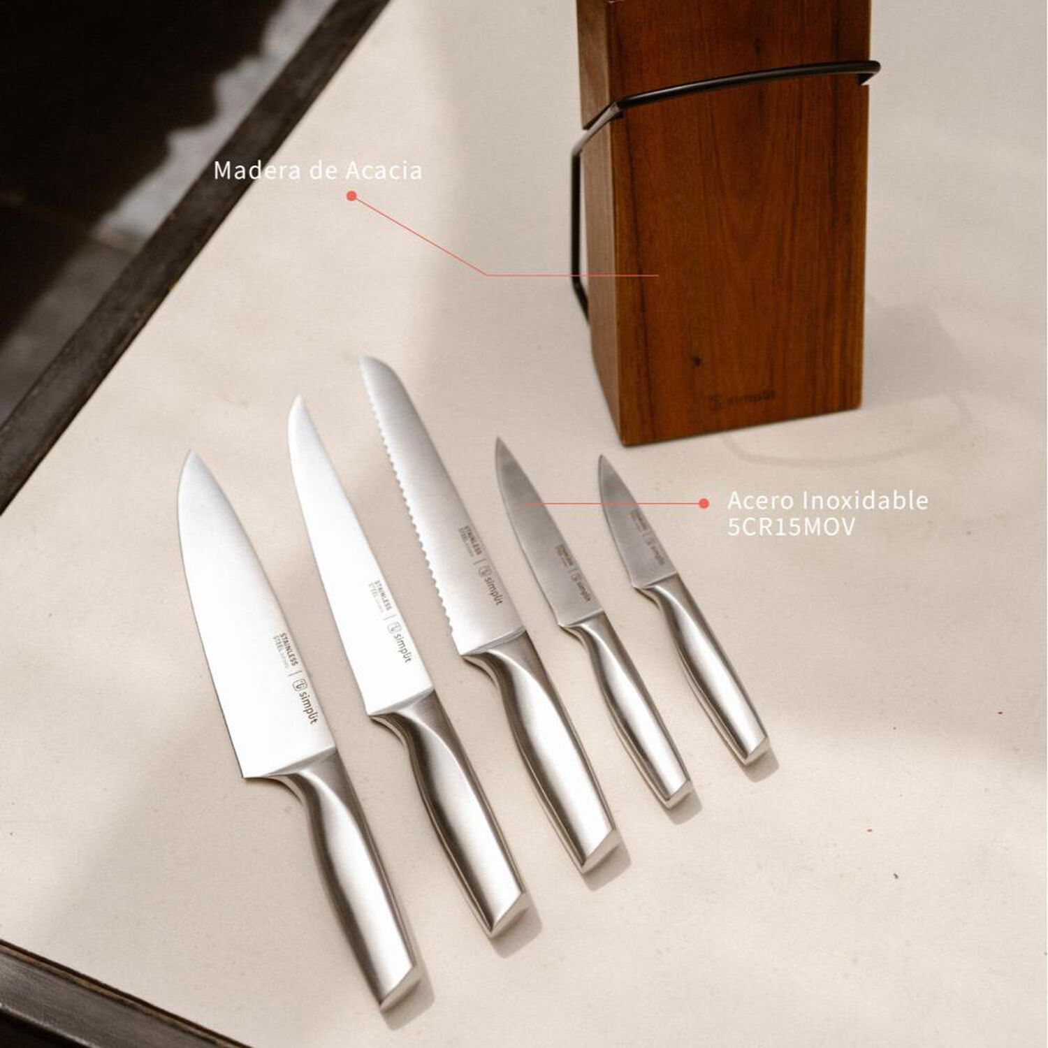 Set Cuchillos Stahl 5 Pcs Acero Inoxidable + Taco Simplit image number 3.0