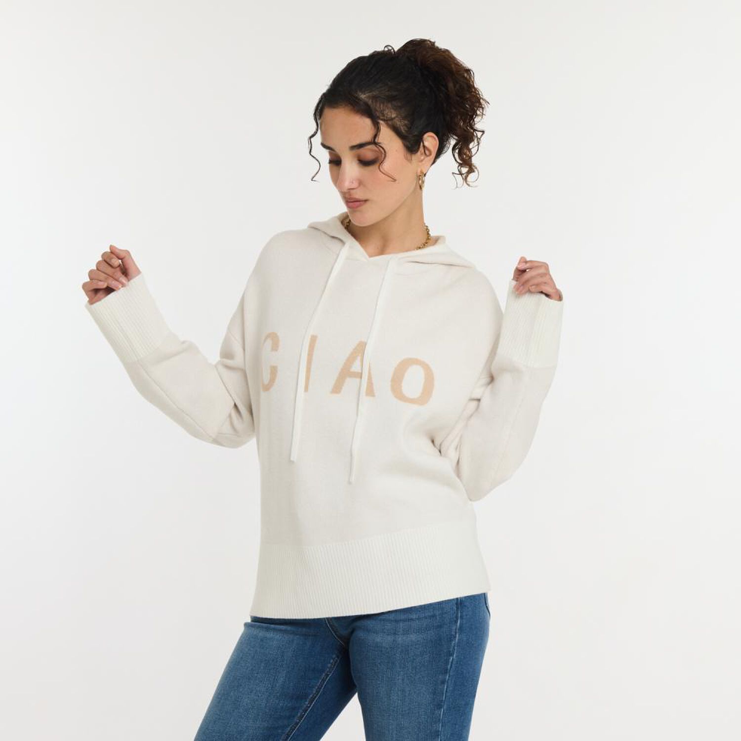 Sweater Jacquard Manga Larga Cuello Redondo Con Capucha Mujer Freedom image number 2.0
