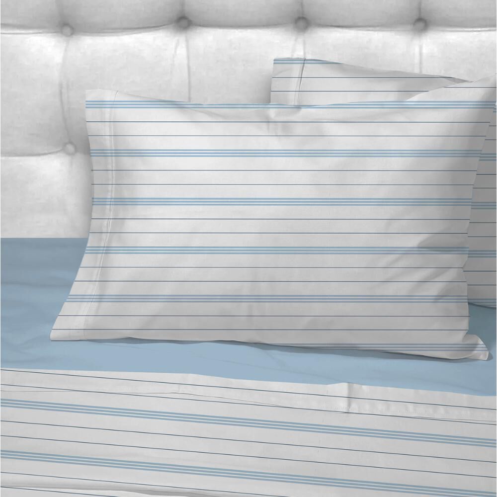 Sabanas Andes 180 Hilos Estampada Lineas Celeste 2 Plazas image number 1.0