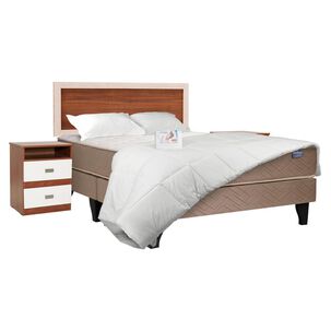 Cama Europea Celta Bamboo / 2 Plazas / Base Dividida + Set De Maderas + Textil