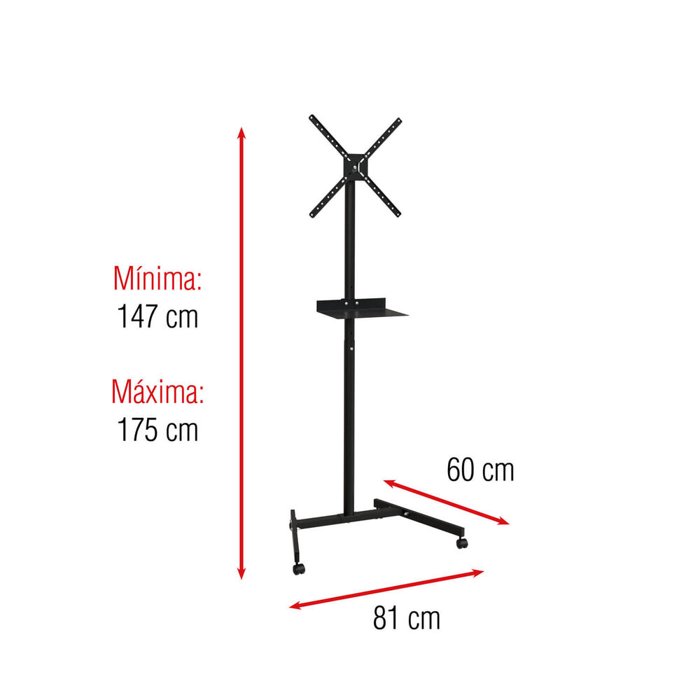 Rack Pedestal Tv 10" A 48" - 25kg - Inclinable C/ruedas Sbrr11 - Brasforma image number 2.0