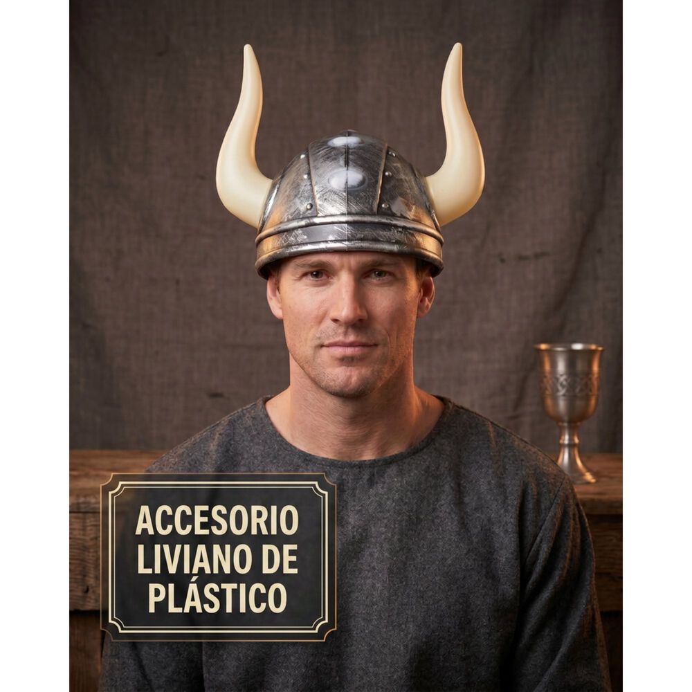 Casco Accesorio Cosplay Vikingo Pl&aacute;stico Cuernos Cotillon image number 3.0