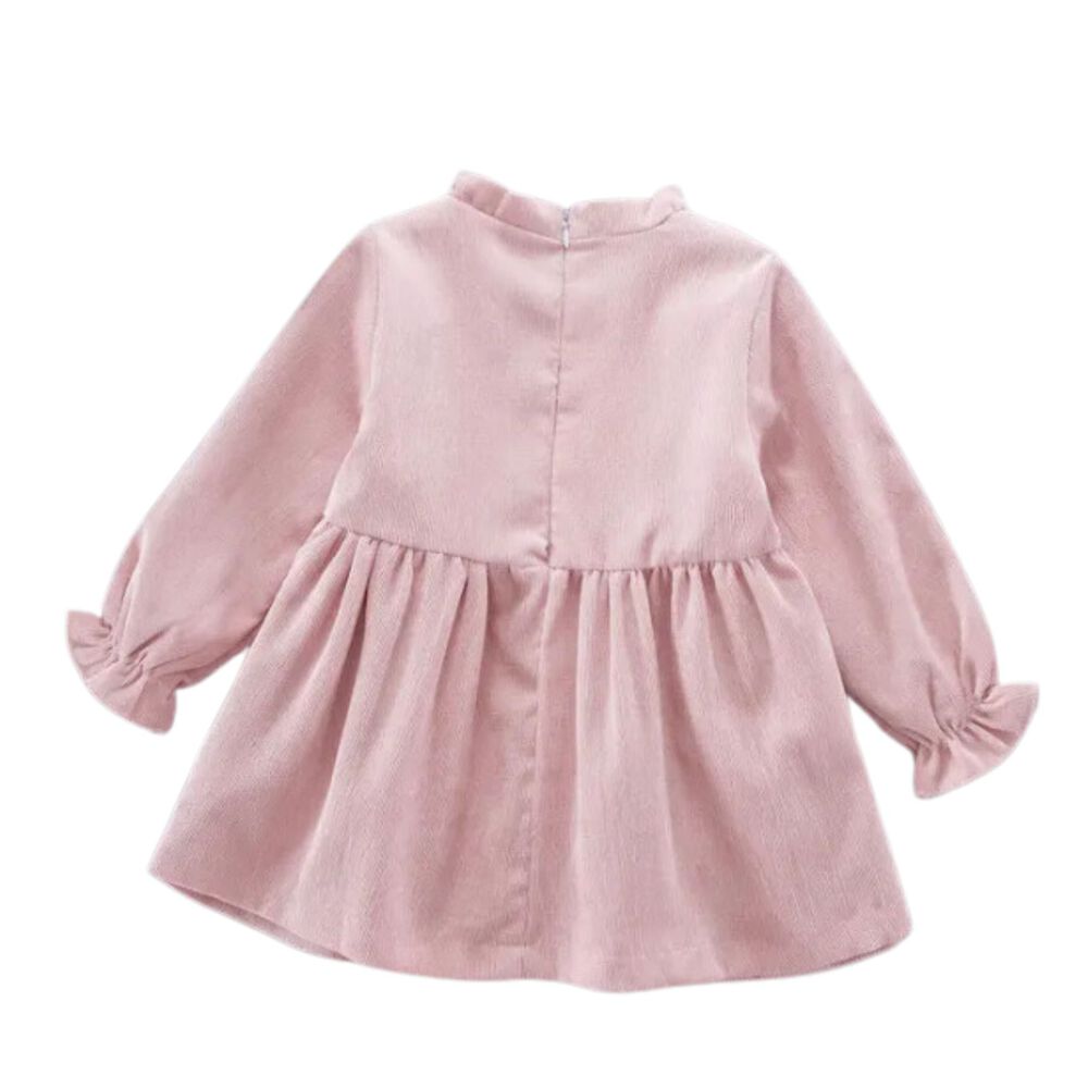 Vestido Con Lazo Negro De Cotelé Forrado En Algodón Color Rosa Niña image number 1.0