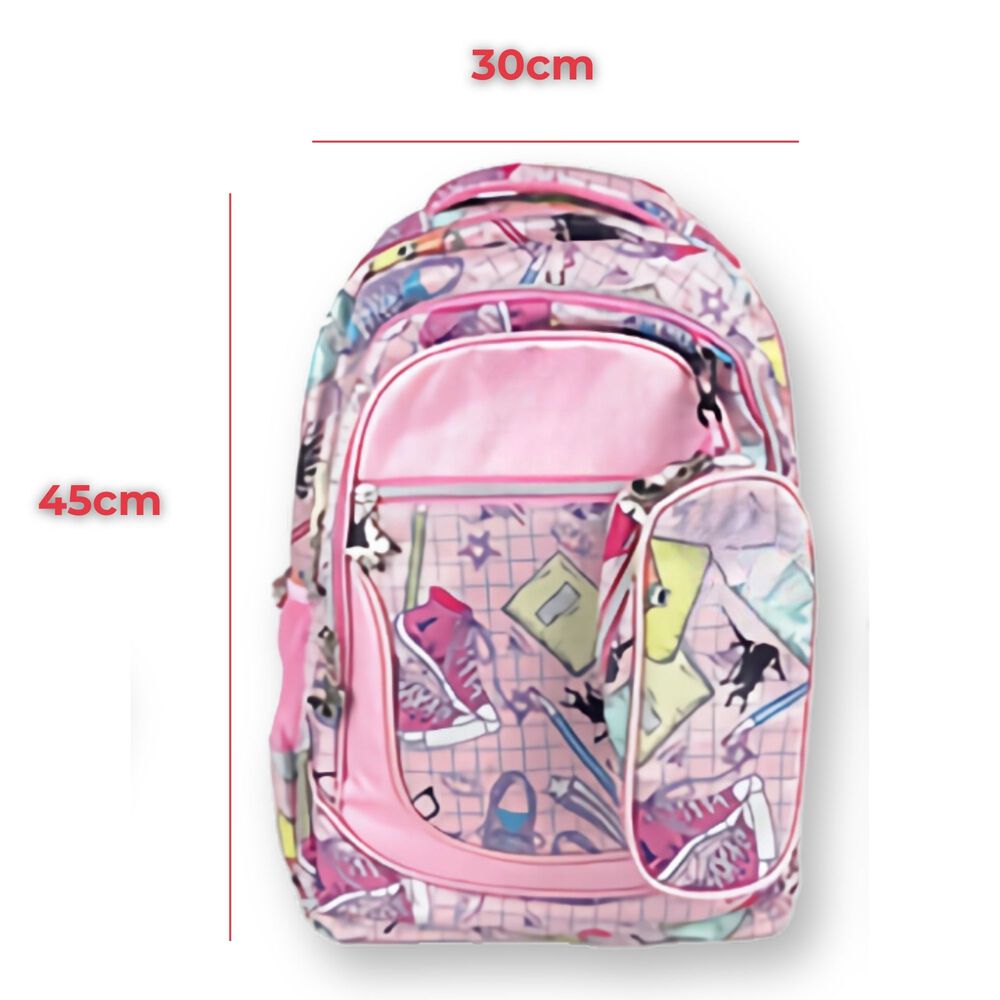 Pack Mochila Lonchera Estuche 45cm Juvenil Y Escolar Girls Geometric Pink image number 1.0