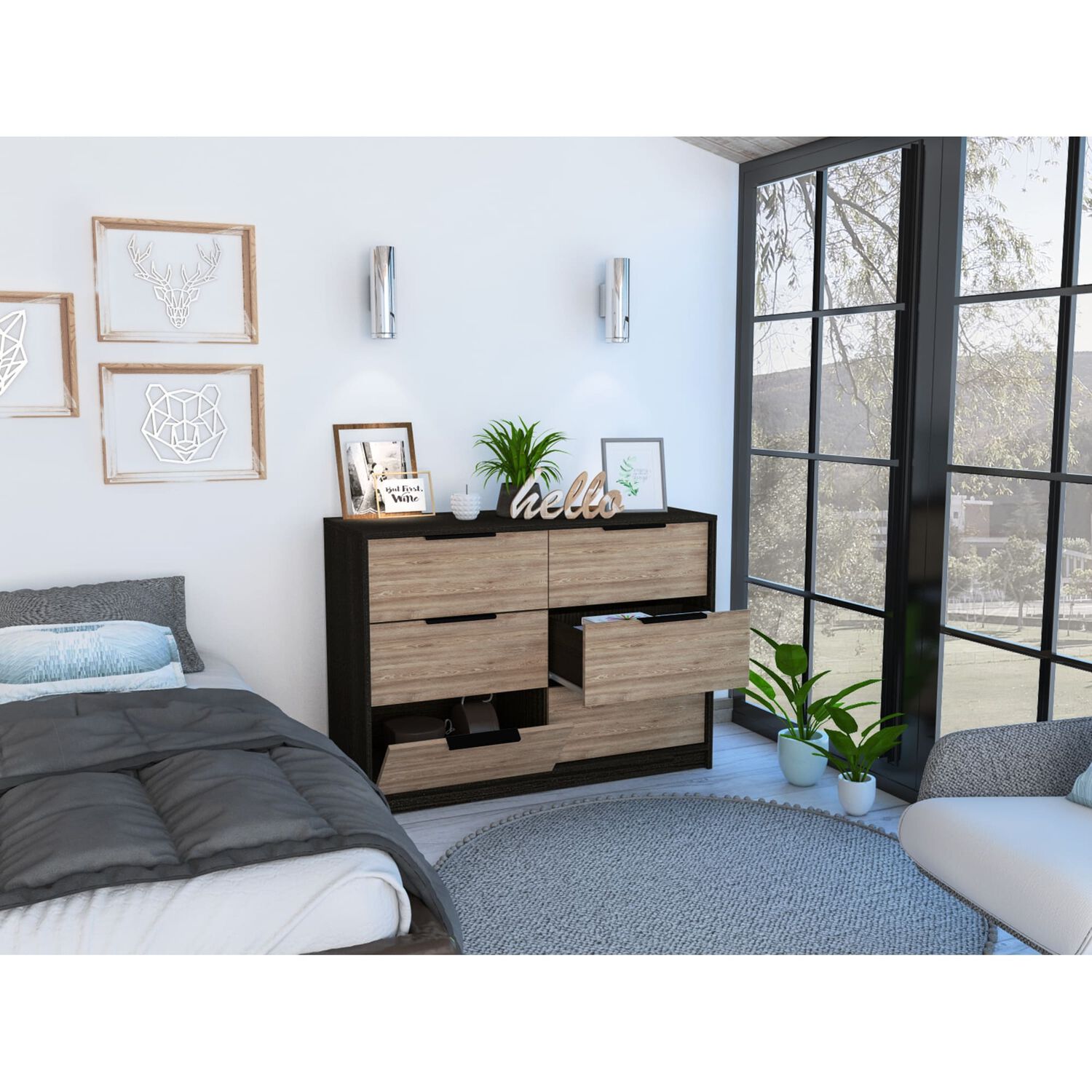 Comoda 4 Cajones 2 Puertas Fm-003n - Negro Y Cafe Claro image number 6.0