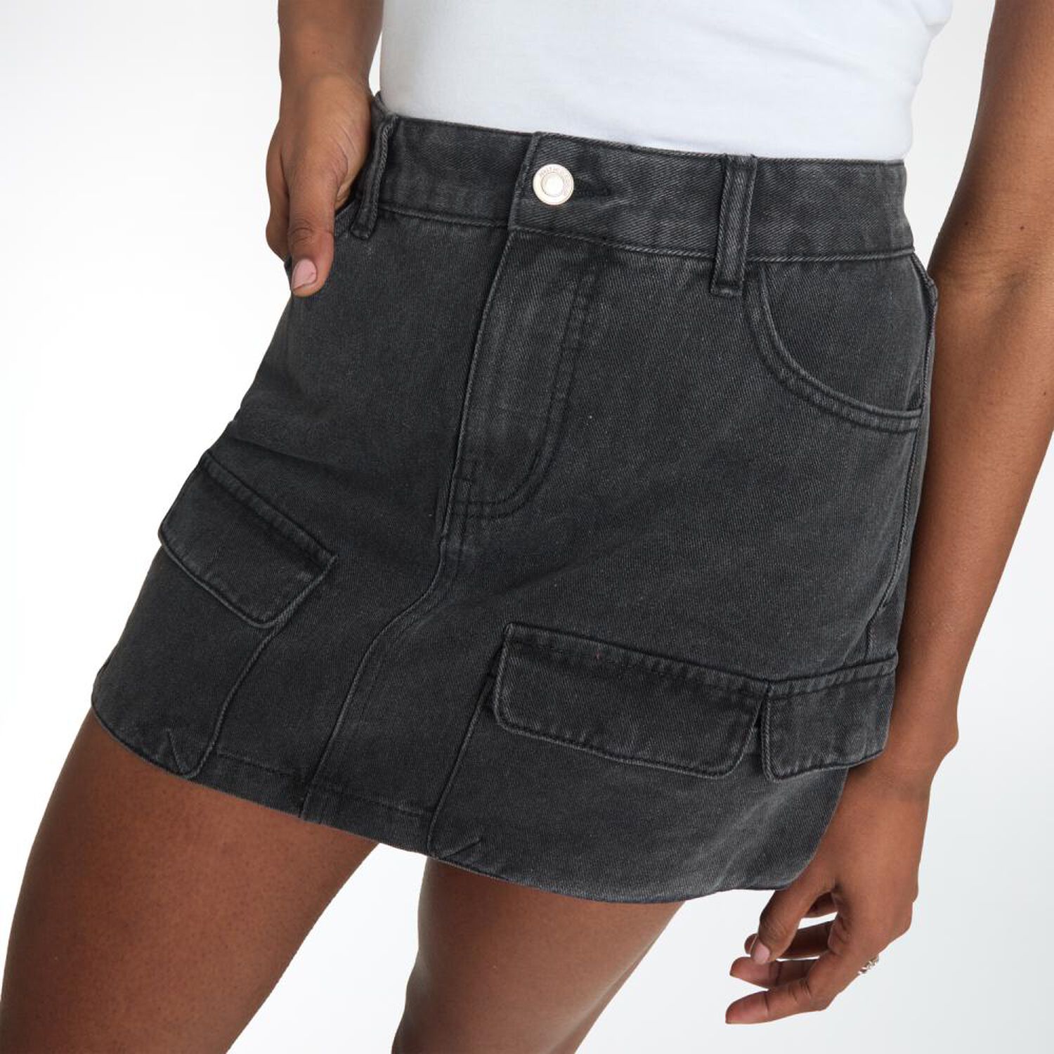 Falda Mini Denim Tiro Medio Skinny Mujer Rolly Go image number 4.0