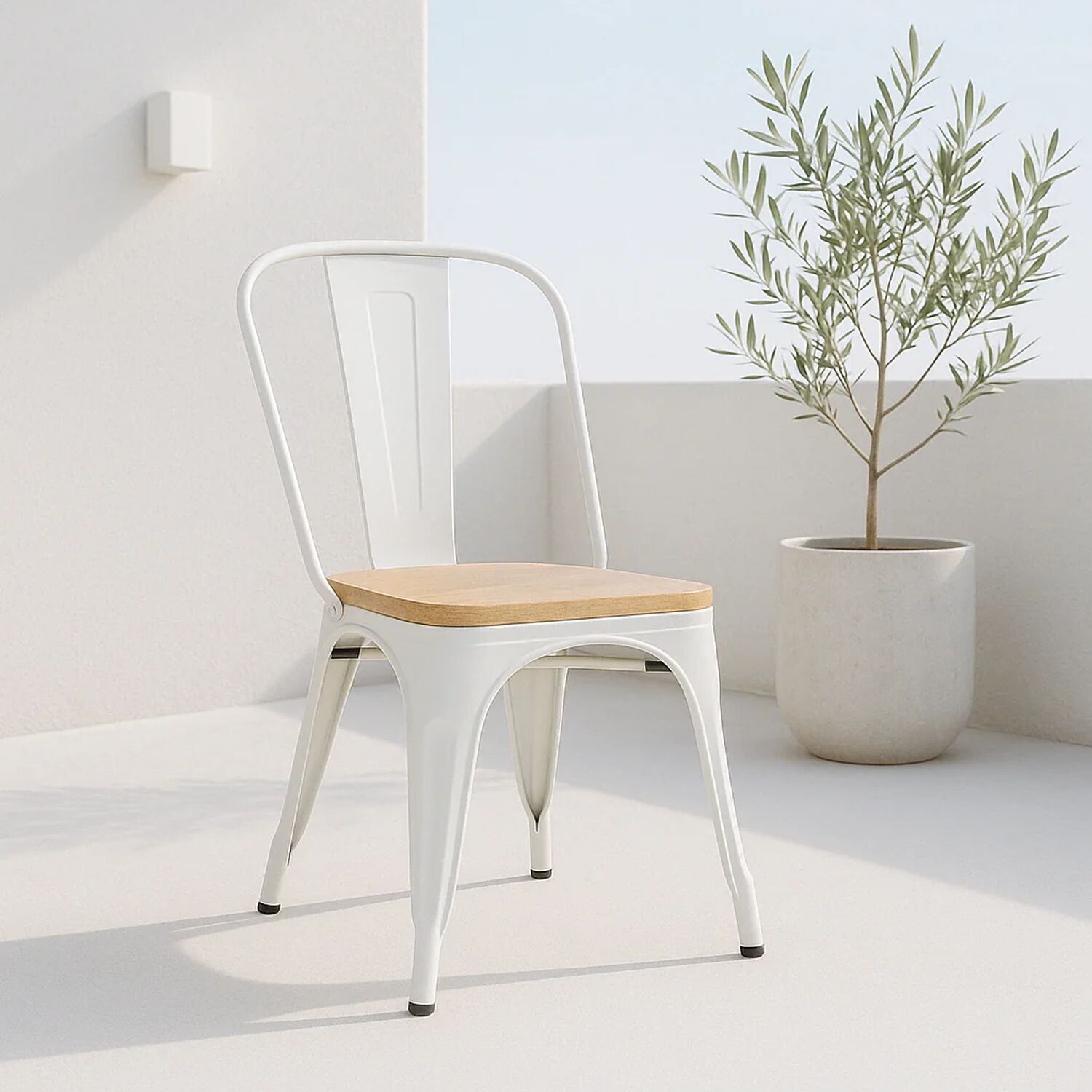 Silla Tolix Con Asiento De Madera Clara - Blanca image number 1.0