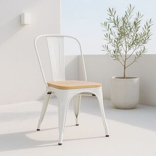 Silla Tolix Con Asiento De Madera Clara - Blanca