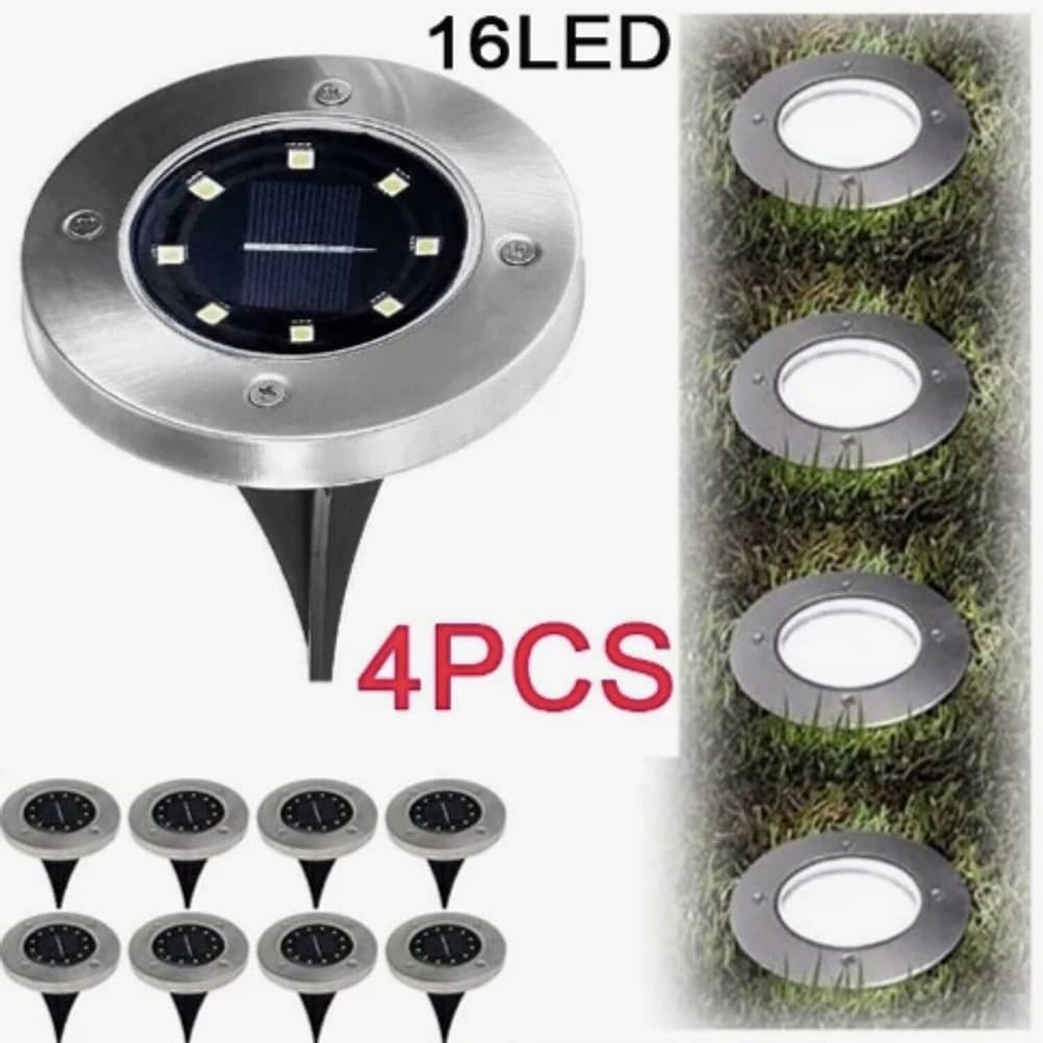 Pack 4 Focos Solares Jard&iacute;n Estaca De 8 Led image number 0.0