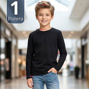 Polera Camiseta Bamb&uacute; Negra Cuello Redondo Primera Capa Manga Larga Ni&ntilde;o