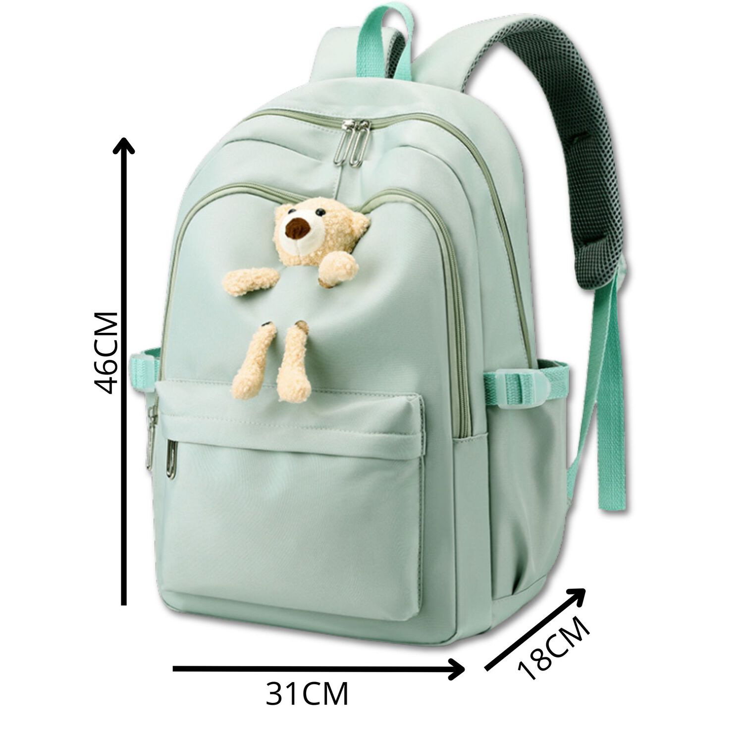 Mochila Escolar Juvenil 46cm Ni&ntilde;as Estilo Kawaii Cute Teddy Light Green image number 1.0