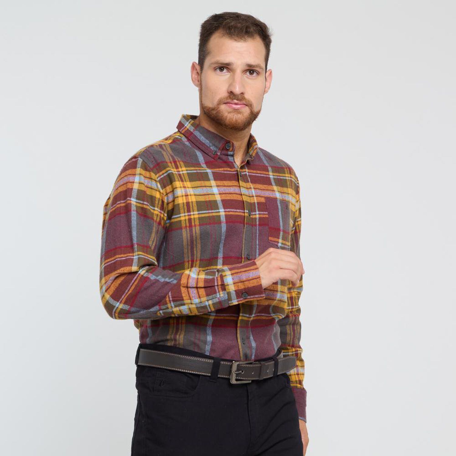Camisa Bloque Color Slim Manga Larga Hombre Herald image number 2.0