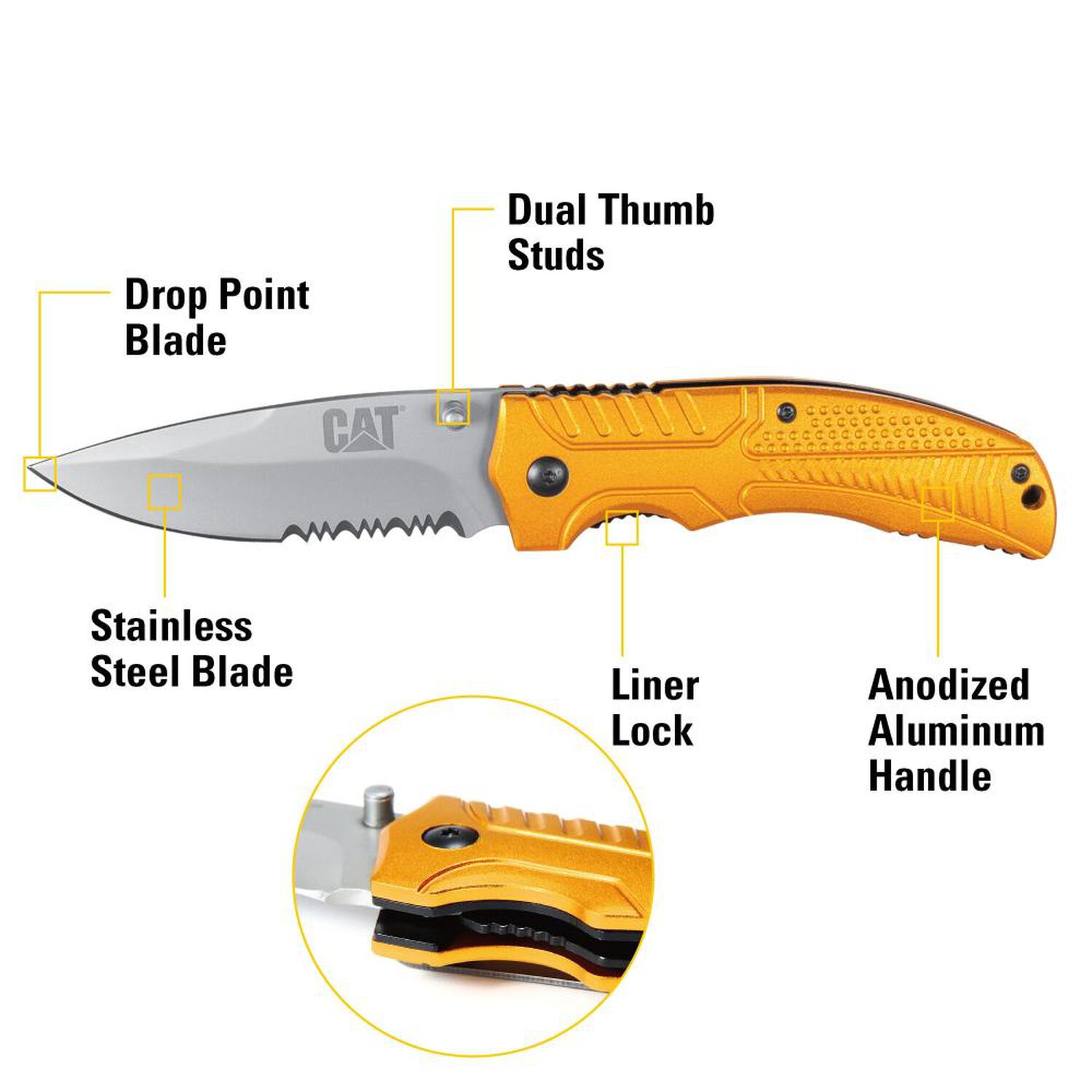 Cuchillo Navaja Plegable Cat 980006 Punta Curva/dentada image number 4.0
