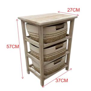 Mueble Organizador Rústico De Madera Con 3 Cestas Tejidas