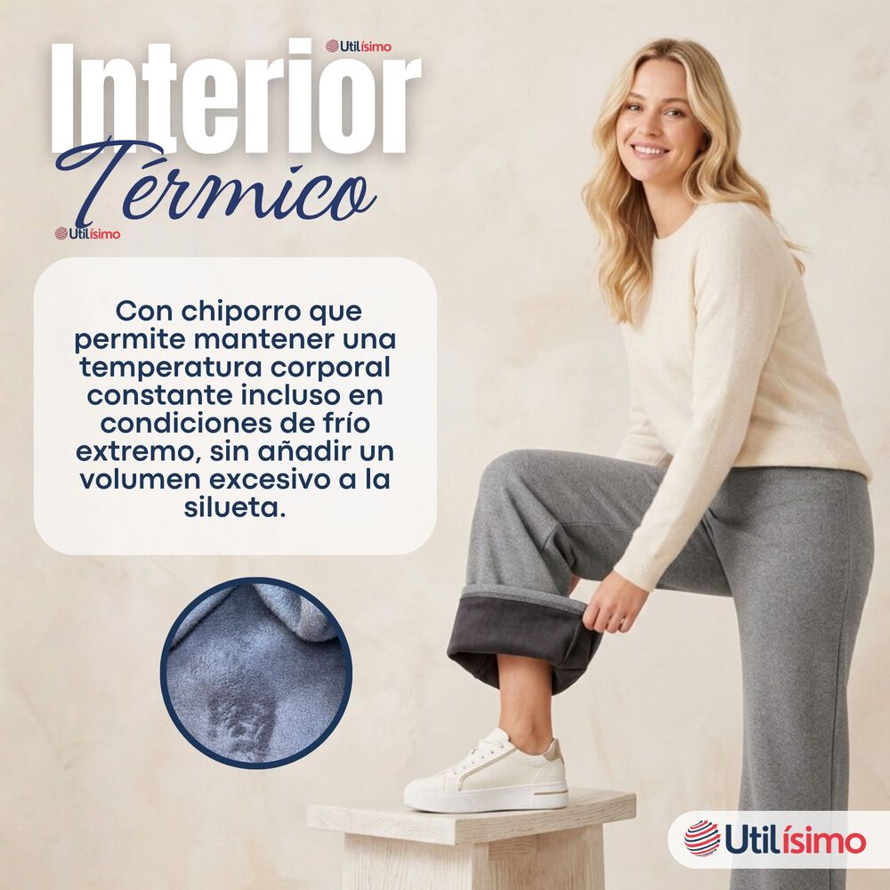 Calza Polar Con Chiporro Palazzo Mujer Elasticada T&eacute;rmica Gris Melange image number 4.0