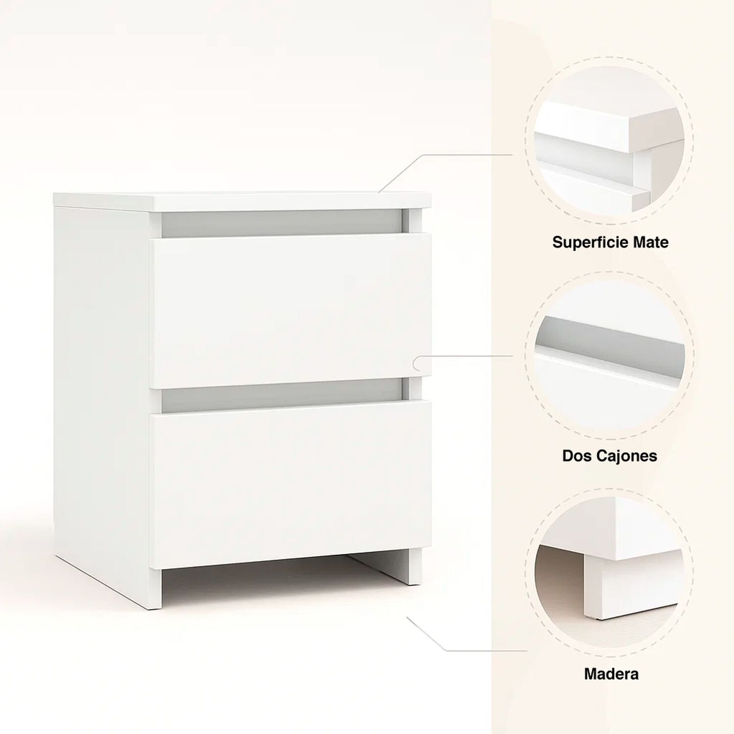 Pack De 2 Veladores Cajon Doble Minimal 30x40 Blanco image number 4.0