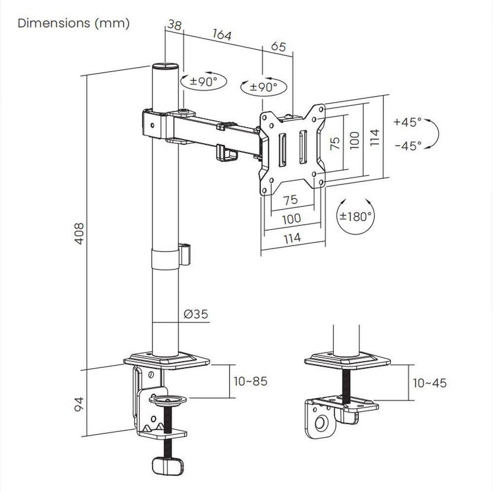 Soporte Para Monitor 13 A 27 Vesa 75x75 - 100x100 Bm711 Brasforma image number 4.0