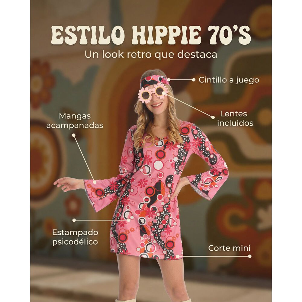 Disfraz Completo Mujer Onda Disco Retro Fiesta Tem&aacute;tica A&ntilde;os 80 Traje Halloween Adulto Mujer image number 12.0