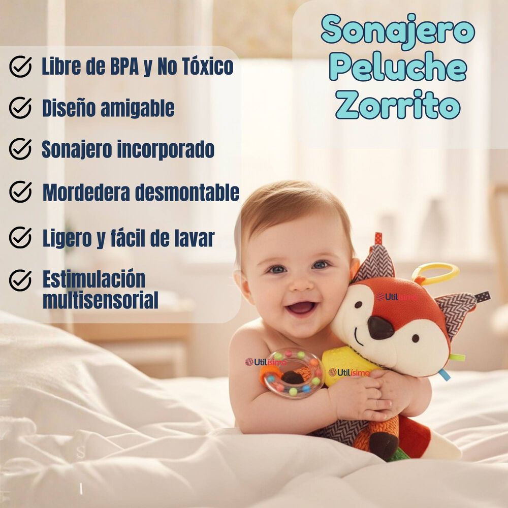 Juguete Peluche Animales Sensorial Con Mordedor Y Sonajero Dise&ntilde;o Zorrito Ni&ntilde;a Y Ni&ntilde;o image number 1.0